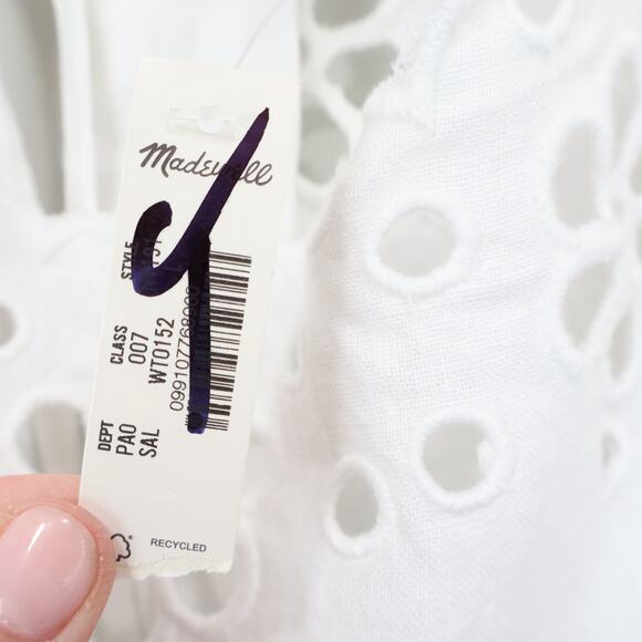 Madewell Embroidered Eyelet High Low 100% Linen Tank Top White Large NWT - Picture 4 of 9